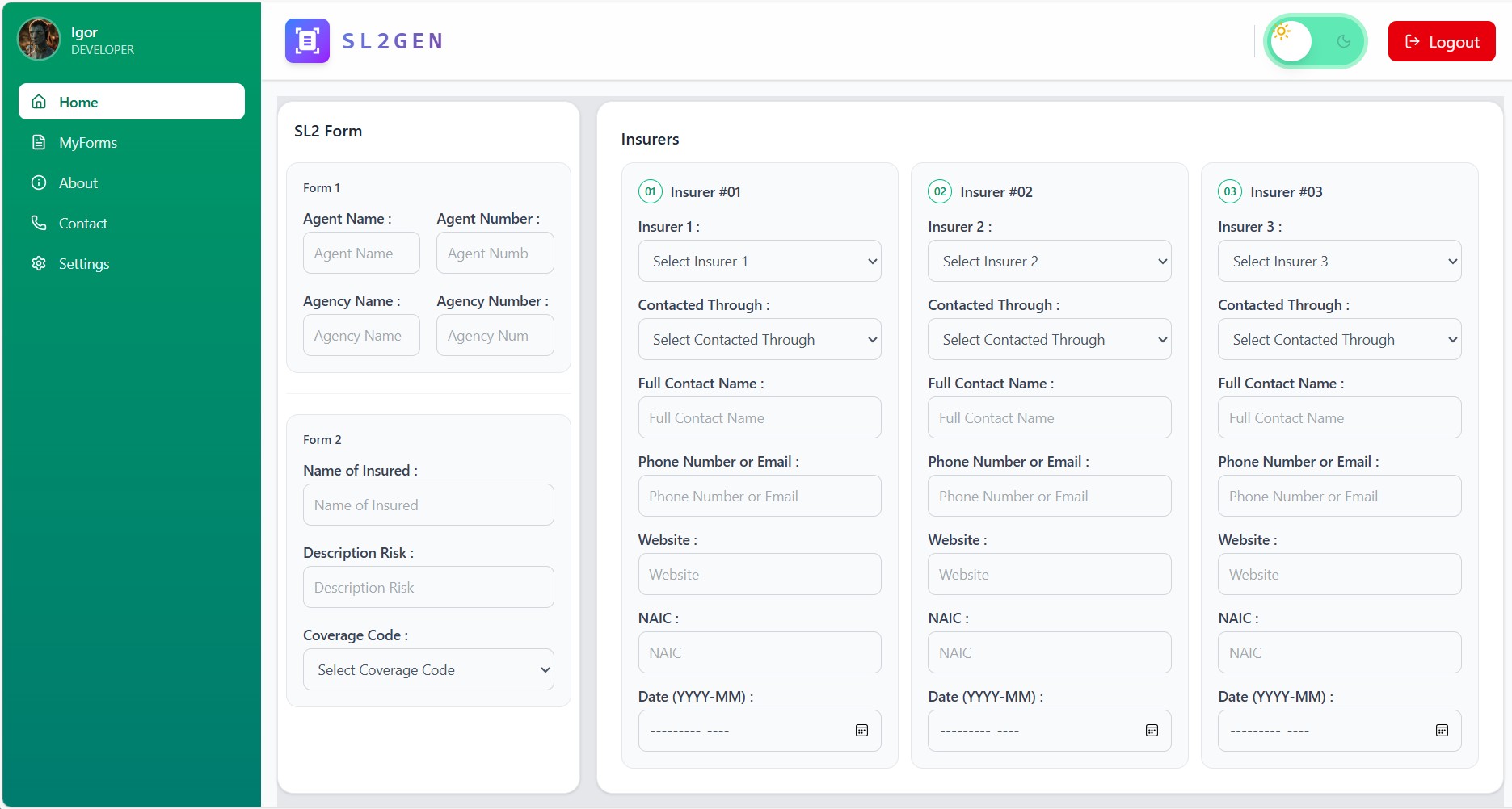 SL2 Form Manager dashboard screenshot